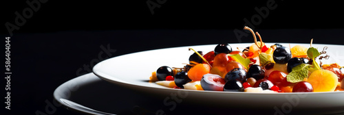 a gourmet dish plate, horizontal layout banner with copy space, generative ai