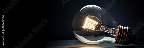 a light bulb, idea concept, horizontal layout banner with copy space, generative ai
