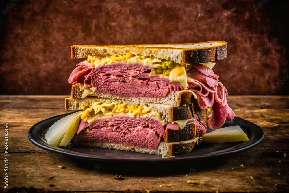 Reuben Sandwich (a North American grilled sandwich composed of corned