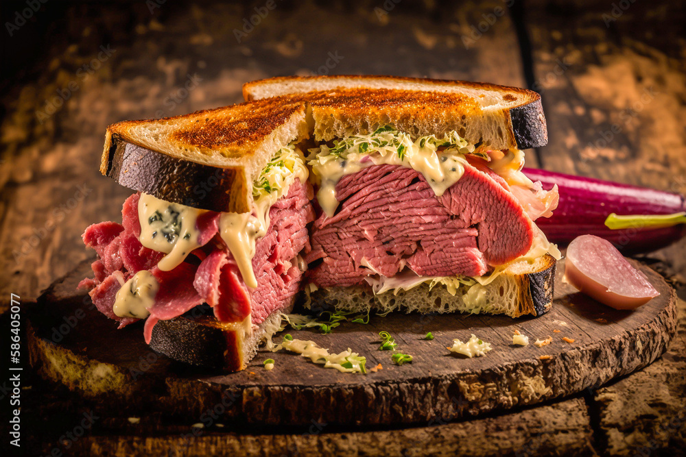 Reuben Sandwich (a North American grilled sandwich composed of corned