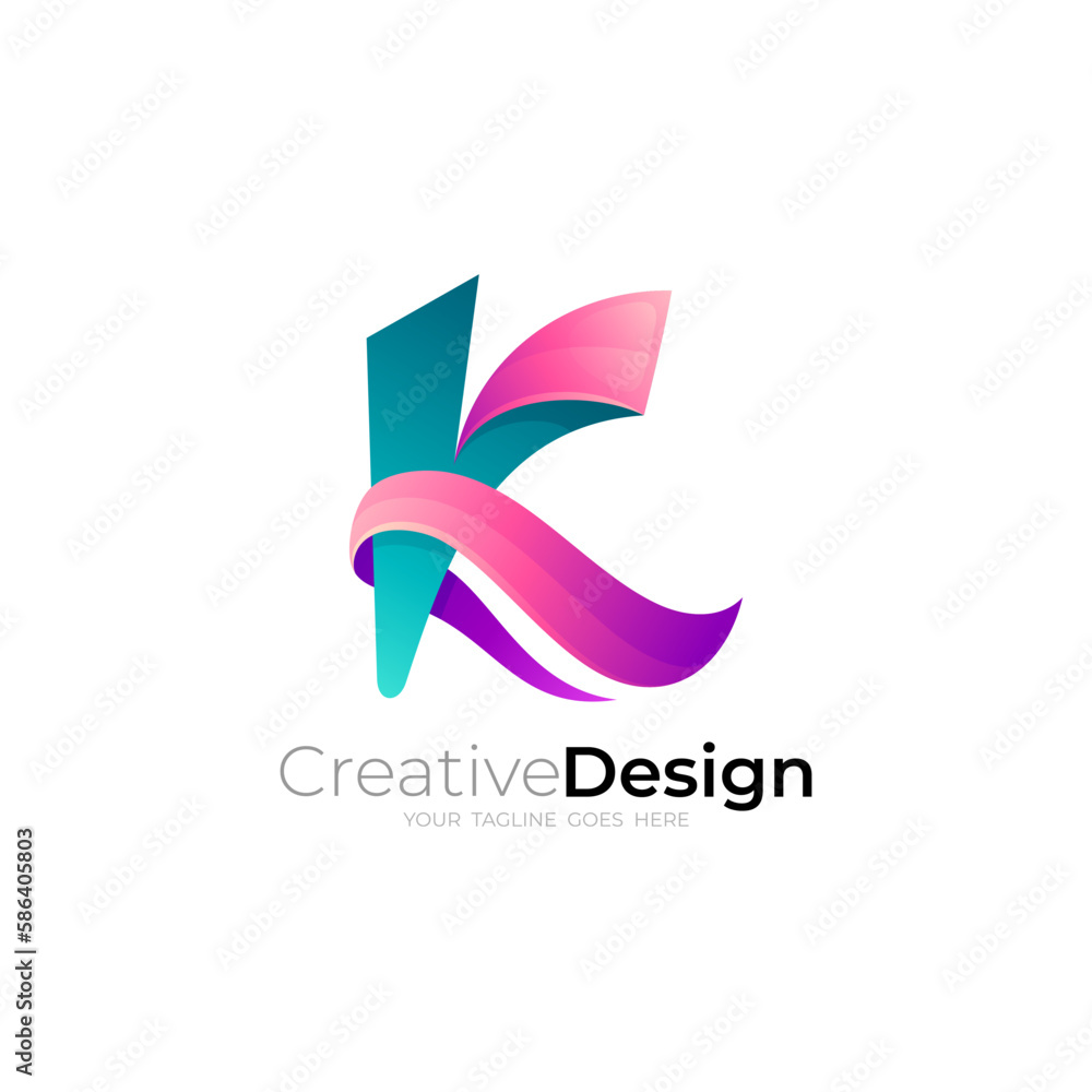 Fototapeta premium Letter K logo with simple design vector, modern style, 3d