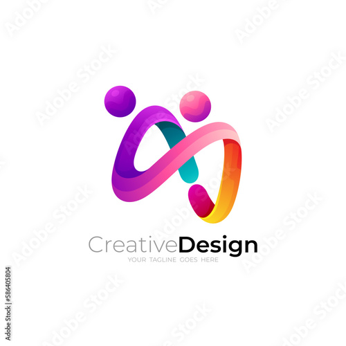 People care logo social, charity design, family icon template