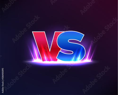 VS versus, battle fight game background, challenge competition or boxing sport vector banner. VS versus red and blue in light glow for boxing match or battle fight screen display backdrop
