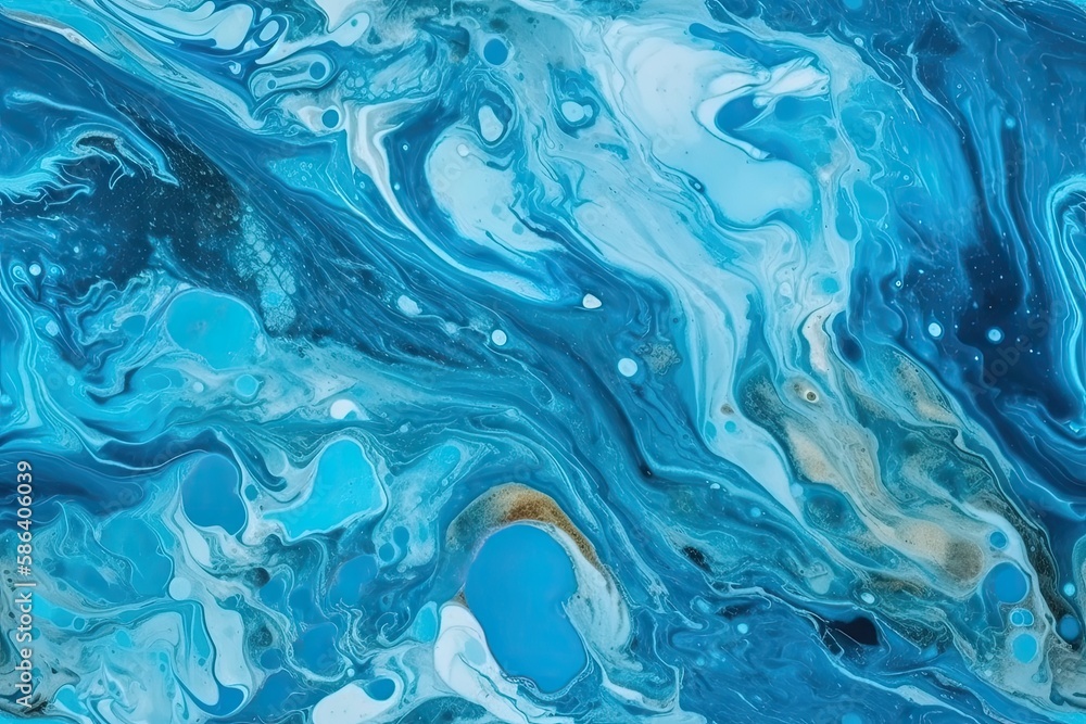 detailed blue and white abstract painting with fluid textures. Generative AI