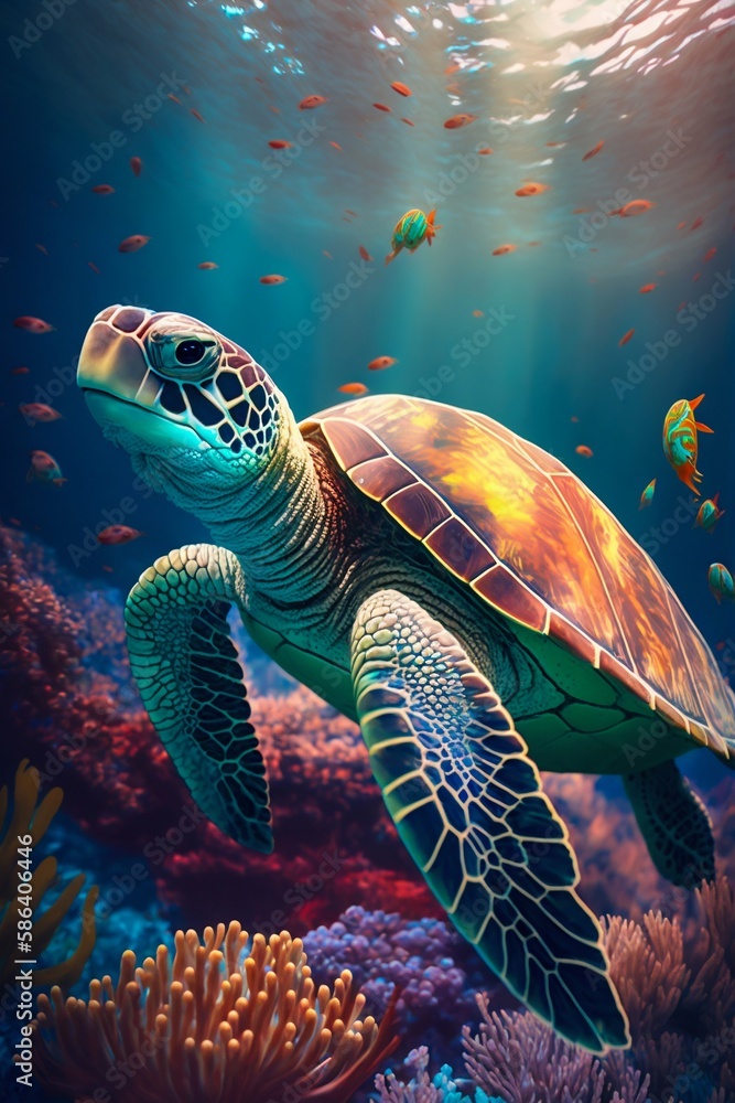 Obraz premium Turtle in ocean underwater. Generative AI