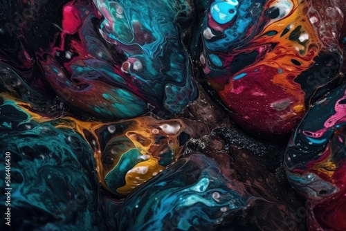 close-up view of a vibrant and colorful mixture of paint. Generative AI