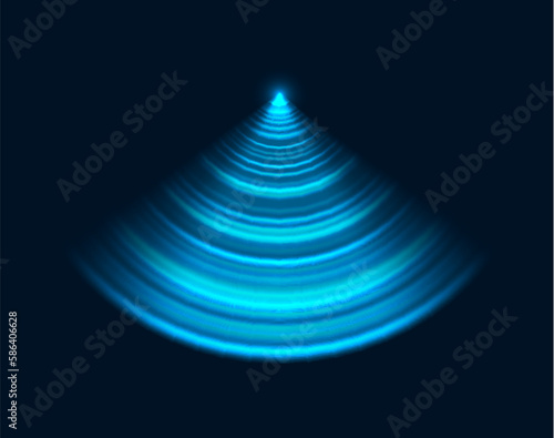 Radar sonar, Wi Fi sensor wave or signal sound scanner, vector blue light effect. Wireless technology digital radar or sonar radial waves for motion detection or Wi Fi connection and radio signal