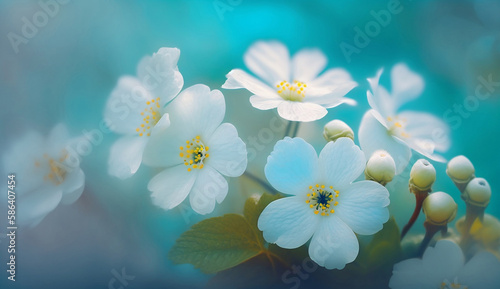 An illustration of beauty flower background. White and soft blue color. For banner, background, print, poster, cover, backdrop. Generative ai.