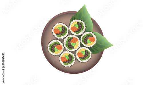 한국 음식 불고기 김밥 벡터 일러스트, Korean food bulgogi gimbap vector illustration