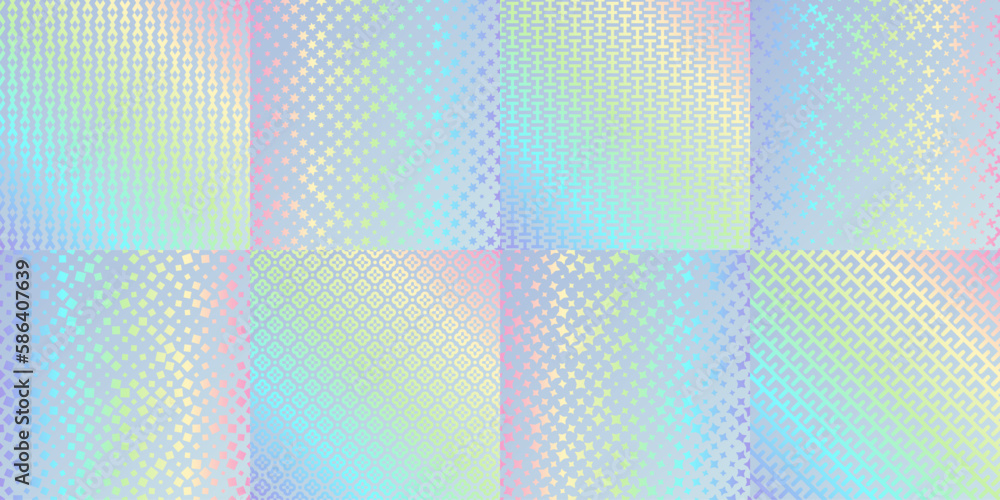 Hologram texture patterns, glitter foil rainbow gradient. Vector ...