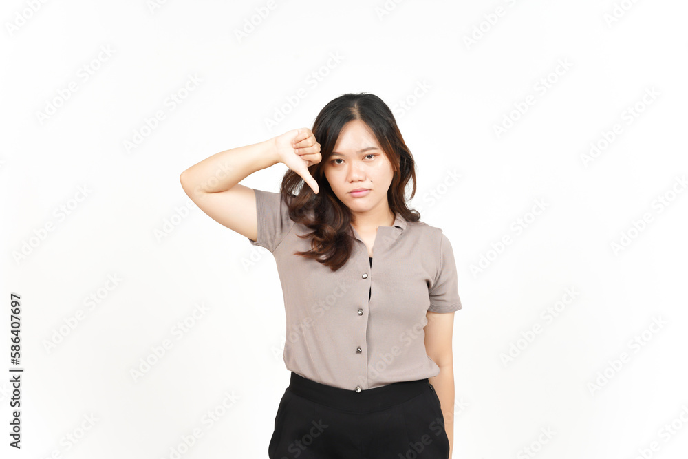 Showing Thumbs Down Of Beautiful Asian Woman Isolated On White Background Showing Thumbs Down Of Beautiful Asian Woman Isolated On White Background