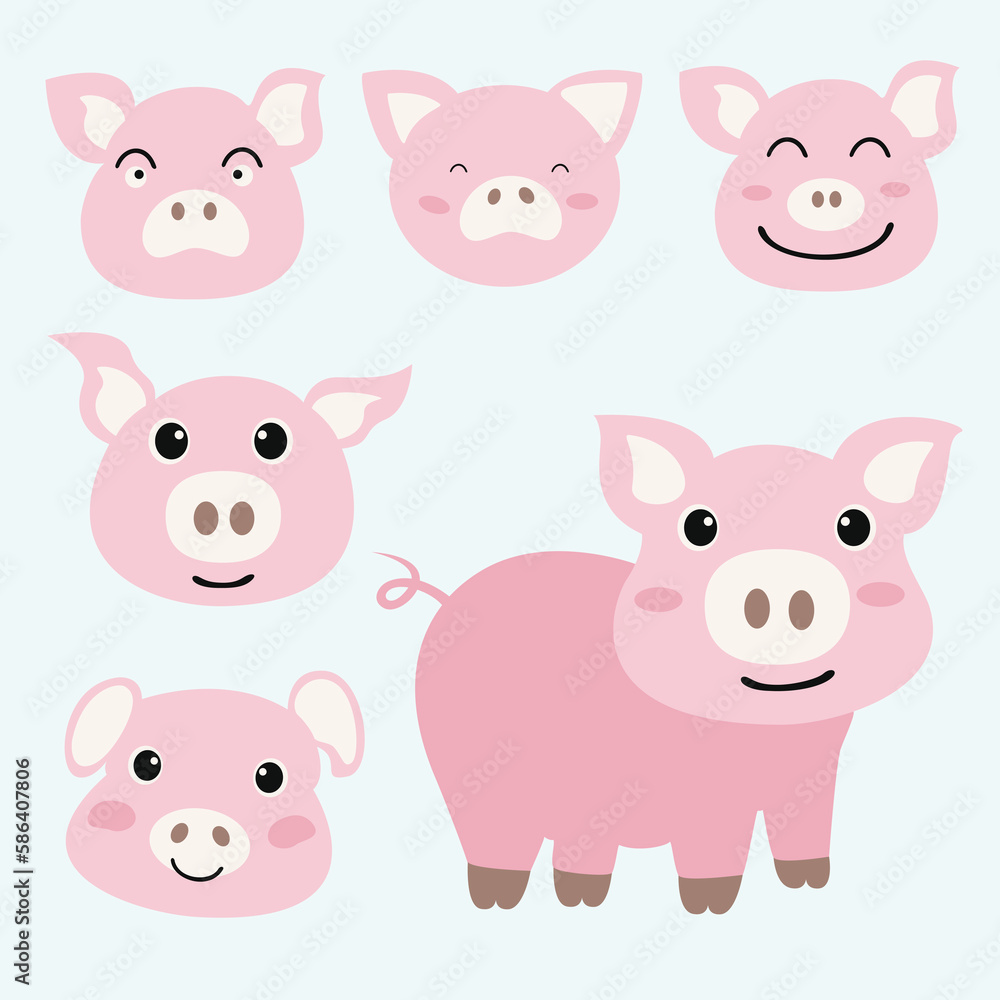 set of cartoon pigs set of cartoon pigs