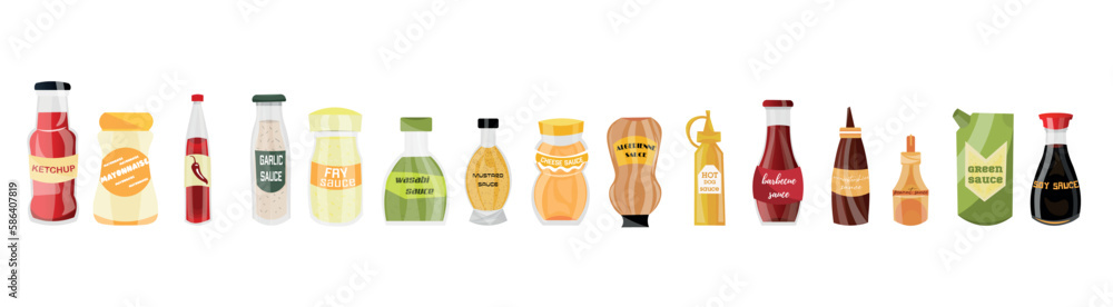 Collage of tasty sauces on white background Collage of tasty sauces on white background