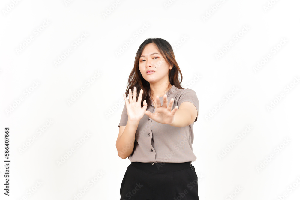 Stop Rejection Hand Gesture Of Beautiful Asian Woman Isolated On White Background Stop Rejection Hand Gesture Of Beautiful Asian Woman Isolated On White Background