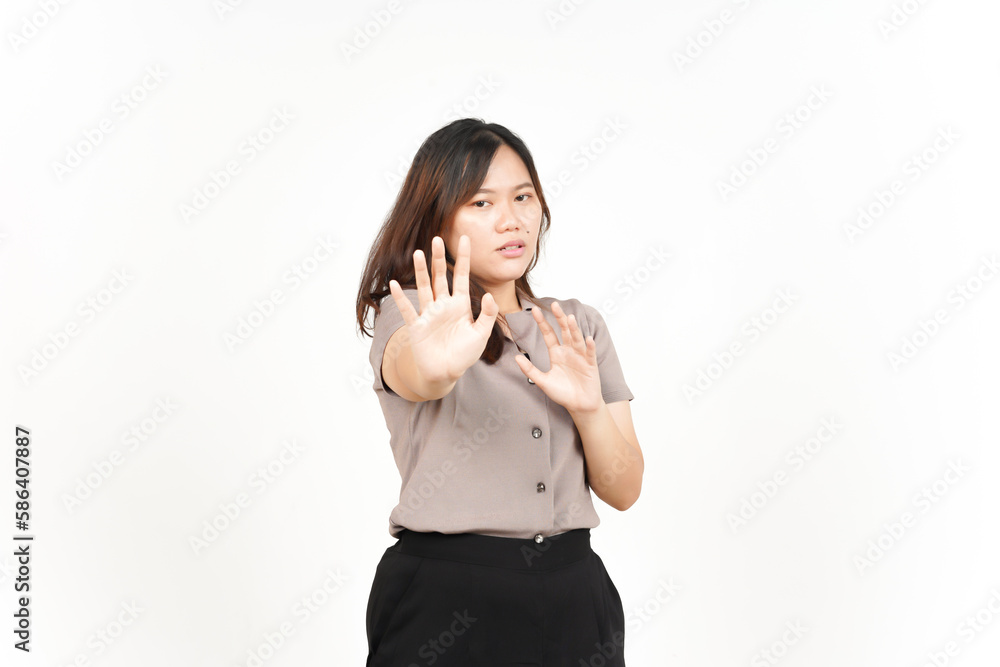 Stop Rejection Hand Gesture Of Beautiful Asian Woman Isolated On White Background Stop Rejection Hand Gesture Of Beautiful Asian Woman Isolated On White Background