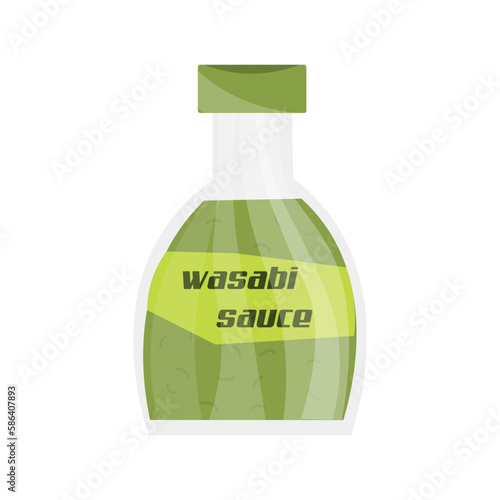 Bottle of tasty wasabi sauce on white background