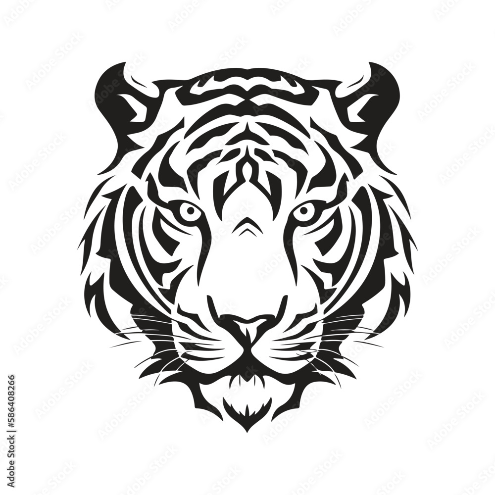 tiger head, vector concept digital art, hand drawn illustration