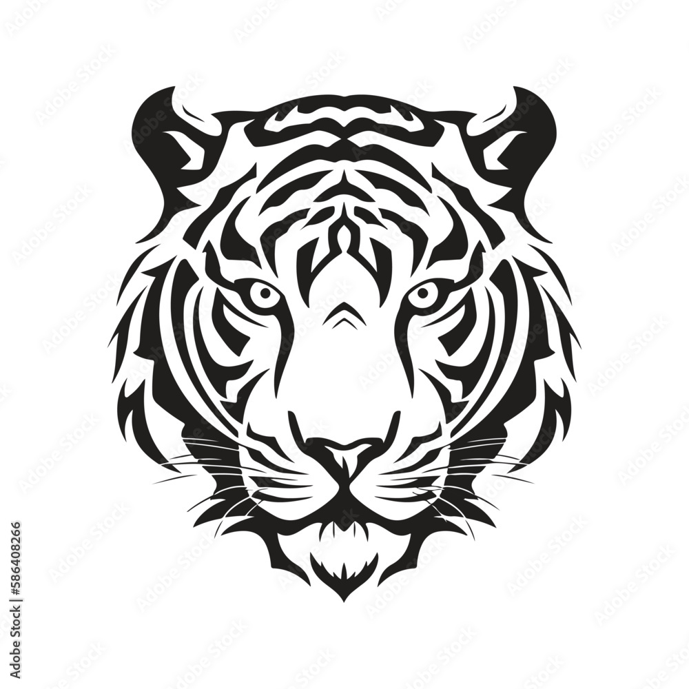 tiger head, vector concept digital art, hand drawn illustration tiger head, vector concept digital art, hand drawn illustration