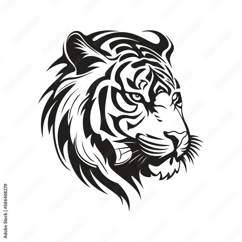 tiger head, vector concept digital art, hand drawn illustration tiger head, vector concept digital art, hand drawn illustration