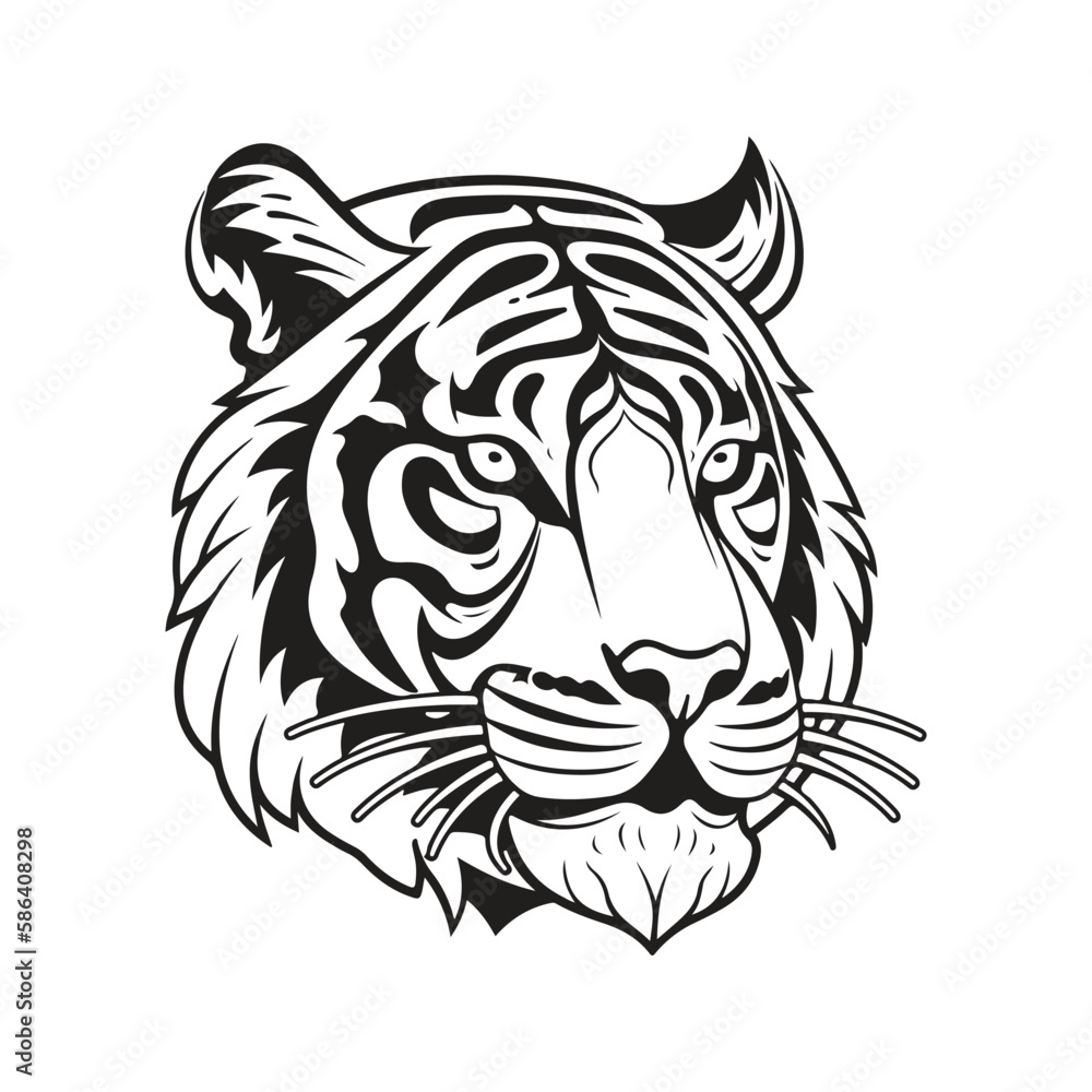 tiger head, vector concept digital art, hand drawn illustration