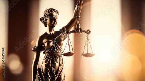 Lady justice. Statue of Justice on lawyer's office. Legal and law concept.Generative AI. photo
