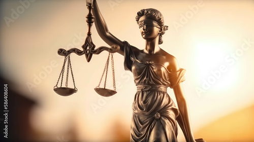 Lady justice. Statue of Justice on lawyer's office. Legal and law concept.Generative AI. photo