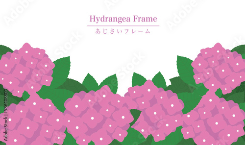 濃いピンクのあじさいフレーム背景素材下飾り