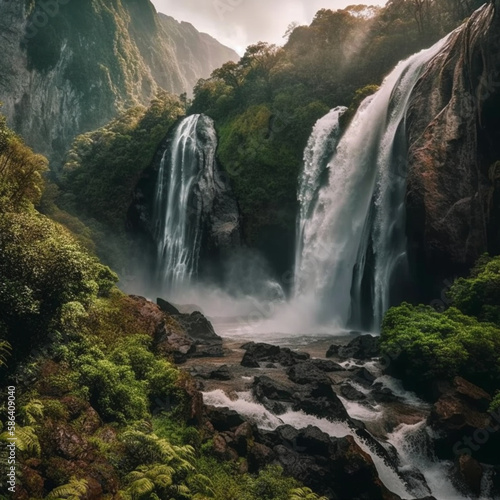 Majestic waterfall in a forest-Generative AI