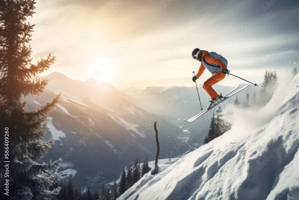 Embrace the Fearless Spirit of Extreme Ski Jumping, Excitement of Radical Mountain Sports, GENERATIVE AI
