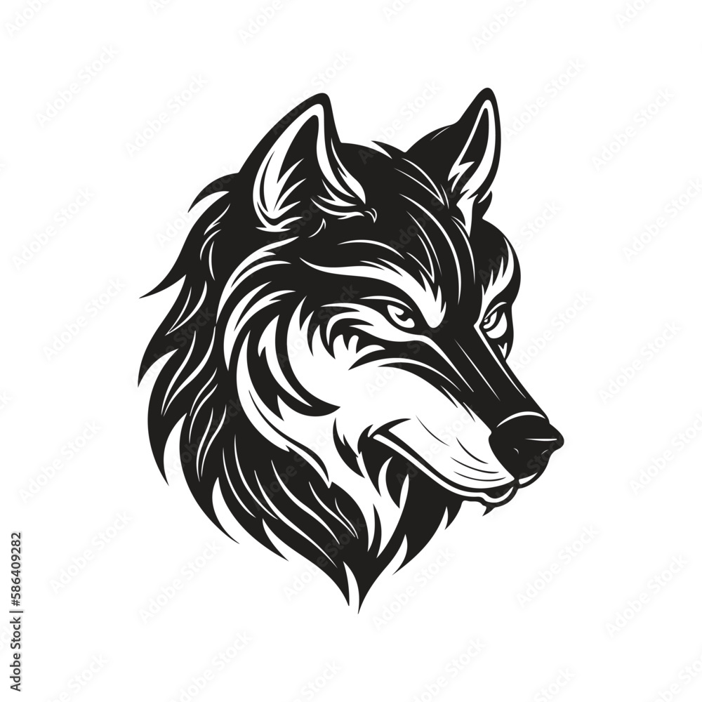 wolf head, vector concept digital art, hand drawn illustration