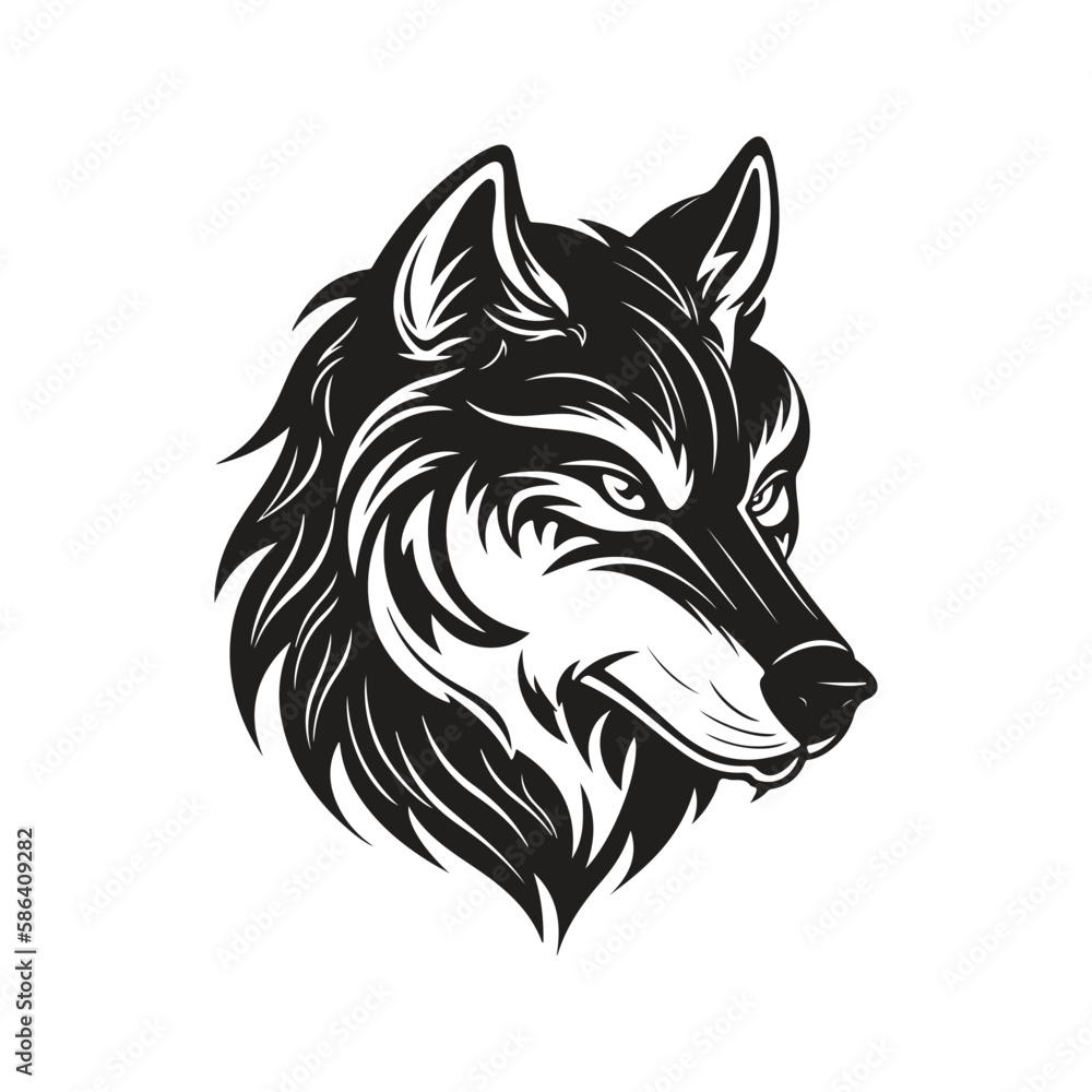 wolf head, vector concept digital art, hand drawn illustration wolf head, vector concept digital art, hand drawn illustration