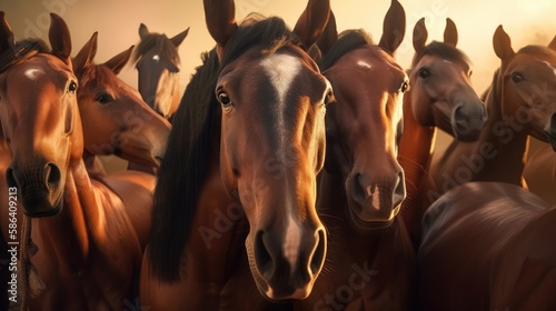 A group of horses taking a selfie.  Created with Generative AI.