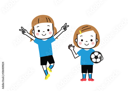 女子サッカー　　ジャンプしているふたりの少年