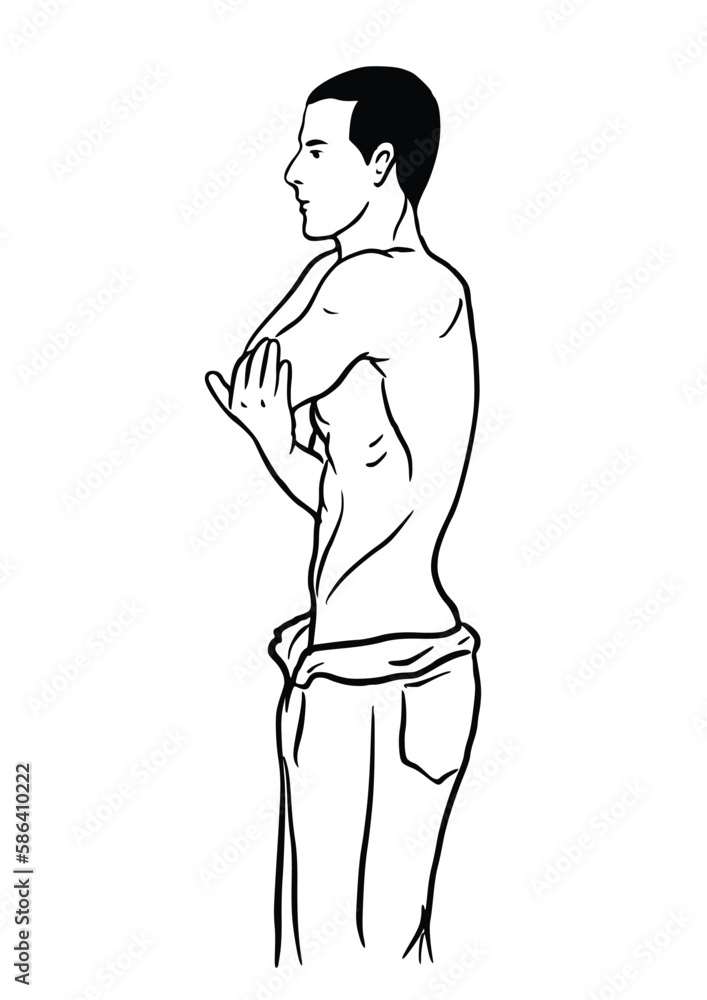 Fototapeta premium Black and white vector illustration with athletic young man. exercise