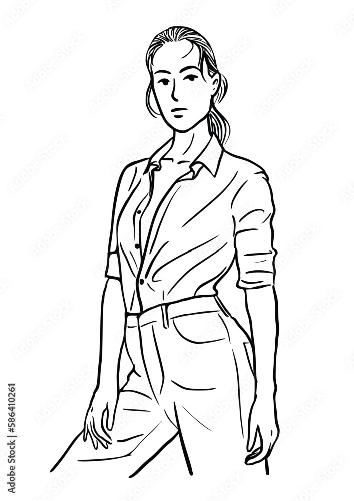 Black and white vector illustration with a woman Black and white vector illustration with a woman