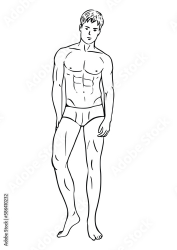 Muscular man in swimming trunks illustration, isolated on white background
