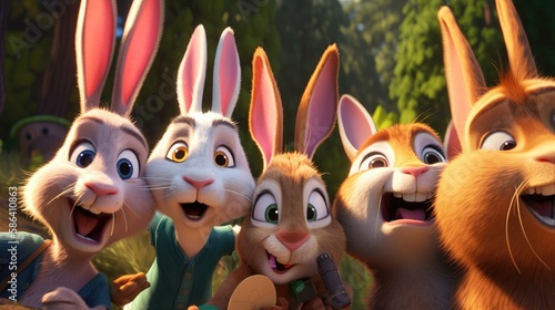 A group of rabbits taking a selfie. Created with generative AI.