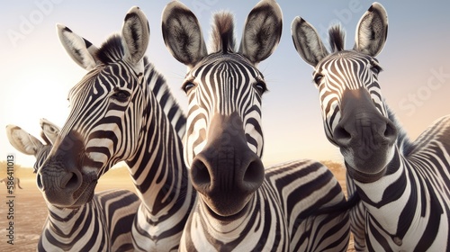 A group of zebras taking a selfie. Created with generative AI