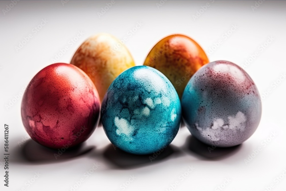 four colorful Easter eggs arranged in a row. Generative AI four colorful Easter eggs arranged in a row. Generative AI