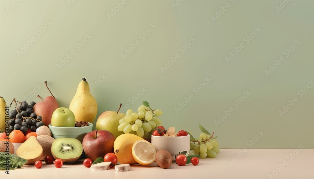 Healthy Eating Habits for a Happy Life, World Health Day Design background with copy space. Generative ai Healthy Eating Habits for a Happy Life, World Health Day Design background with copy space. Generative ai