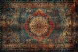 an intricately designed rug with vibrant colors and patterns. Generative AI