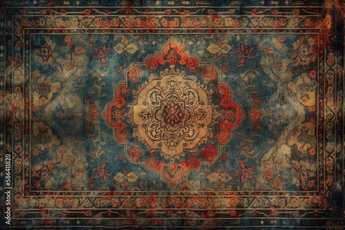 an intricately designed rug with vibrant colors and patterns. Generative AI