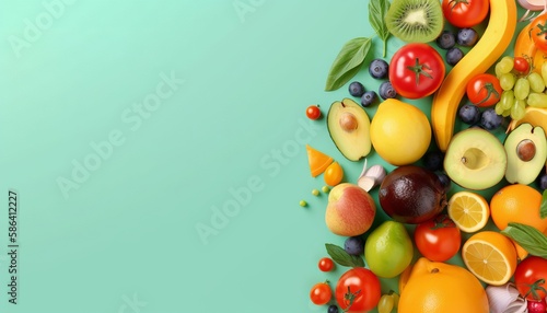 Healthy Eating Habits for a Happy Life, World Health Day Design background with copy space. Generative ai