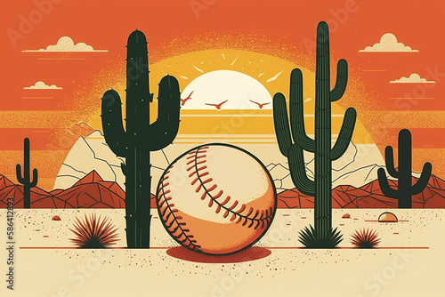 Baseball Cactus Arizona Desert Landscape Spring Training Generative AI photo