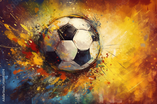 Soccer Ball Oil Painting Colorful Brushstrokes Generative AI