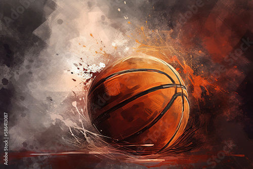 Bascketball Oil Painting Brush Strokes Texture Grunge Graffiti Splatter Background Room for Copy Generative AI