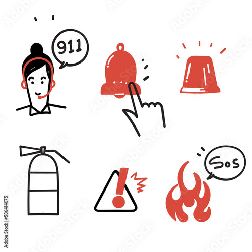 hand drawn doodle Set of Emergency Related illustration vector isolated
