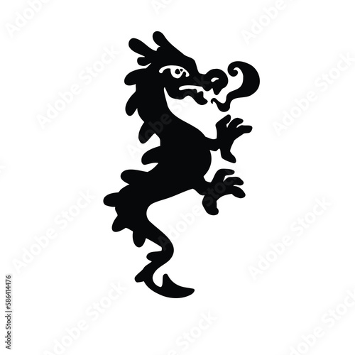 Symbol of the year dragon  monster  black silhouette   vector illustration