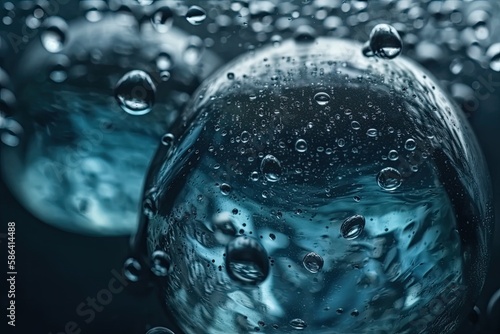 water bubbles on a black background in close-up view. Generative AI