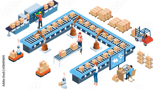 3D isometric automated warehouse robots and Smart warehouse technology Concept with Warehouse Automation System and Robot Transportation operation service. Transparent PNG illustration